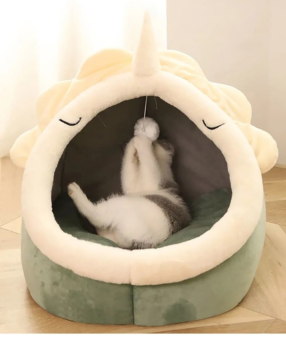 Panier pour chat très doux et chaud avec jeu de balle - Coussin amovible