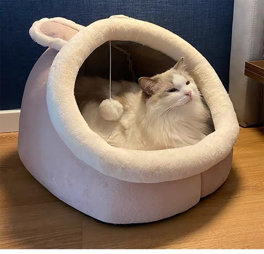 Panier pour chat très doux et chaud avec jeu de balle - Coussin amovible
