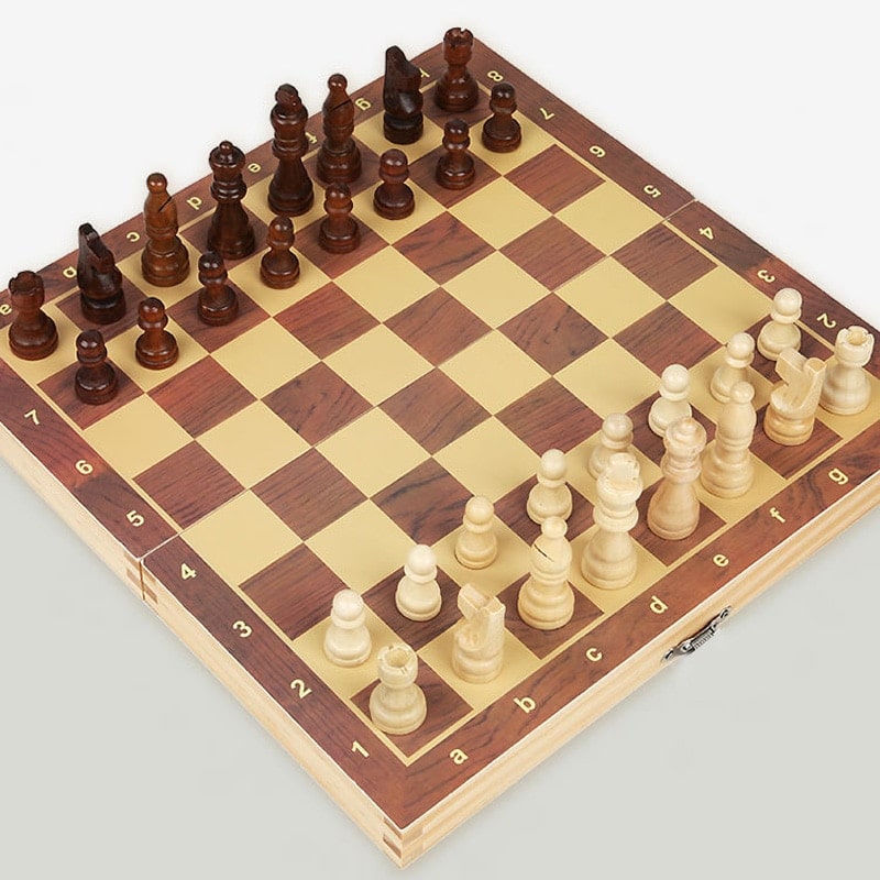 Jeu d'échecs en bois avec grand plateau magnétique pliant 34 pièces