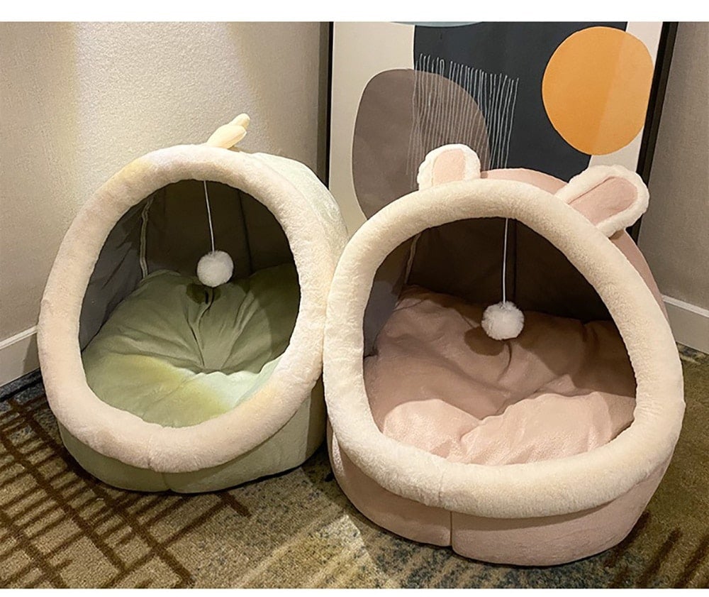 Panier pour chat très doux et chaud avec jeu de balle - Coussin amovible