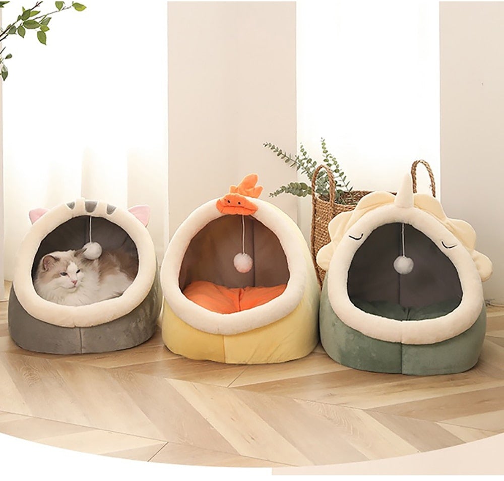 Panier pour chat très doux et chaud avec jeu de balle - Coussin amovible