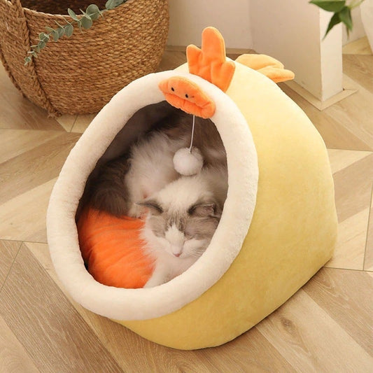 Panier pour chat très doux et chaud avec jeu de balle - Coussin amovible