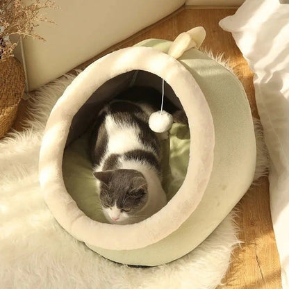 Panier pour chat très doux et chaud avec jeu de balle - Coussin amovible