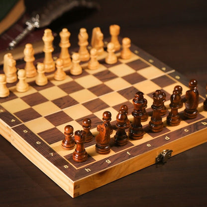 Jeu d'échecs en bois avec grand plateau magnétique pliant 34 pièces